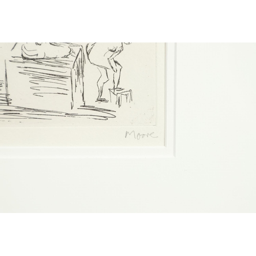 586 - HENRY MOORE, OM, CH (1898-1986). WOMAN PUTTING ON STOCKING I. (d) Etching, 1979, signed in pencil an... 