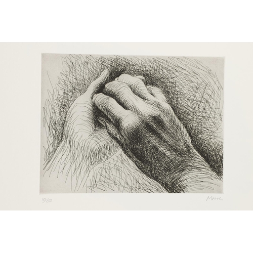 587 - HENRY MOORE, OM, CH (1898-1986). THE ARTIST'S HAND. (d) The folio of five prints (three colour litho... 