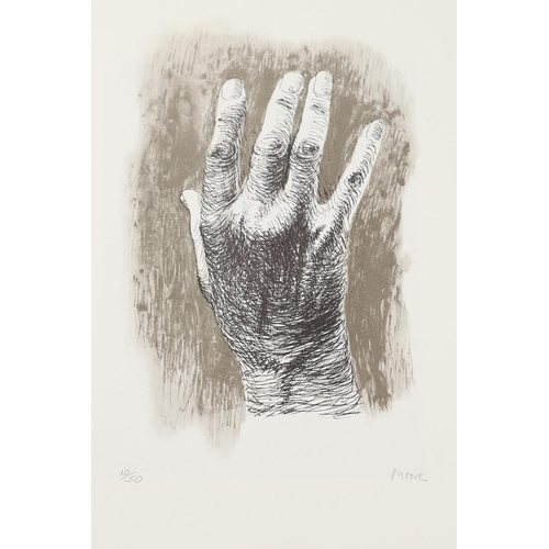 587 - HENRY MOORE, OM, CH (1898-1986). THE ARTIST'S HAND. (d) The folio of five prints (three colour litho... 