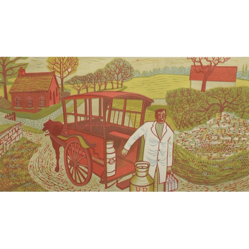 592 - DR DAVID BETHEL, CBE, RWA (1923-2006). MORNING DELIVERY. (d) Linocut,  signed, titled, dated 1958 an... 