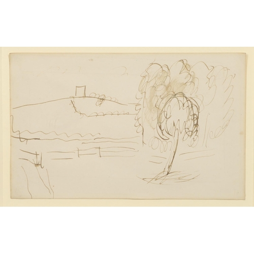 599 - DUNCAN GRANT (1885-1978). STANDING NUDE, ARMS RAISED (c.1916); LANDSCAPE (1919). (d) Two, sepia ink ... 