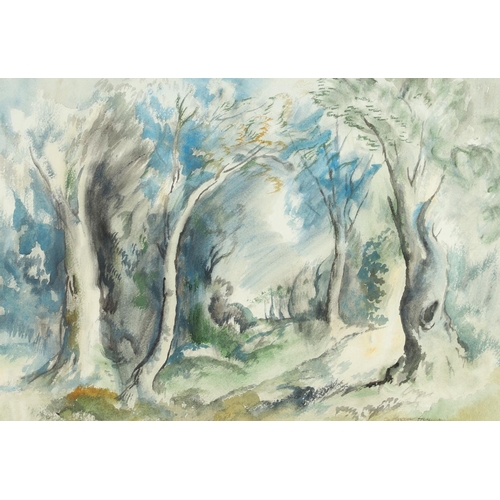 606 - ADRIAN HILL (1895-1977). A WOODLAND GLADE. (d) Signed and dated 40 or 46, watercolour
36 x 51.5cm.  ... 