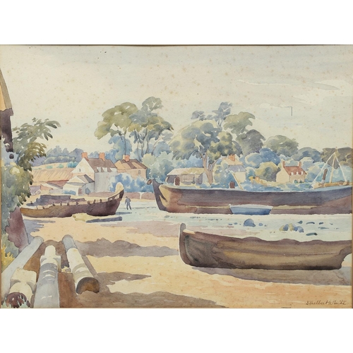 607 - ETHELBERT WHITE (1891-1972). LADY GATHERING FLOWERS; BEACHED BOATS; BOATS ON AN ESTUARY; BOAT ON A M... 