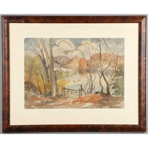 609 - ETHELBERT WHITE (1891-1972). ANIMALS GRAZING, AUTUMN. (d) Signed, watercolour over traces of pencil
... 