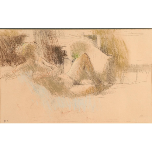 614 - BERNARD DUNSTAN, RA (1920-2017). NUDE. (d) Signed with initials, coloured chalks on pale pink paper,... 