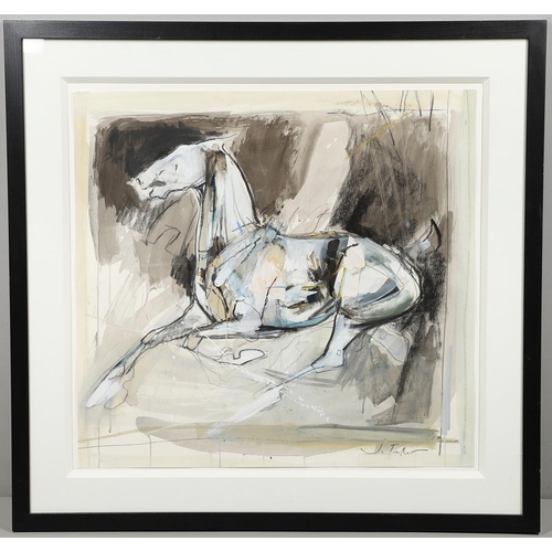 618 - JO TAYLOR (B.1969). STUDY OF A HORSE. (d) Signed, mixed media (watercolour, crayon, gouache, charcoa... 