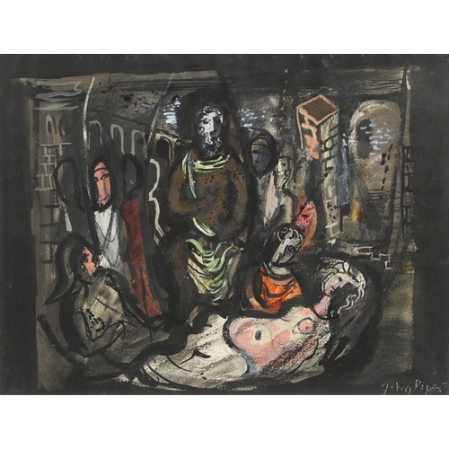 619 - JOHN PIPER, CH (1903-1992). THE RAPE OF LUCRETIA. (d) Signed (incised), watercolour and gouache 
36.... 