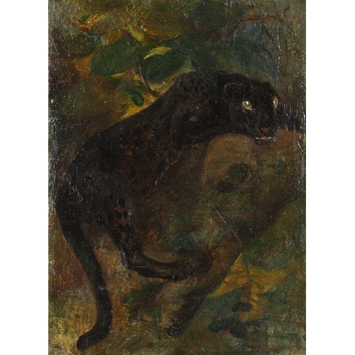 621 - CUTHBERT EDMUND SWAN (1870-1931). PROWLING PANTHER. Signed and dated 97, oil on board
30.5 x 21.5cm.... 