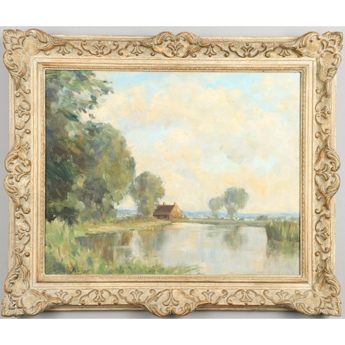 627 - WILLIAM MILLER FRAZER, RSA (1864-1961). EAST LINTON BACKWATER. (d) Signed, bears title verso, oil on... 