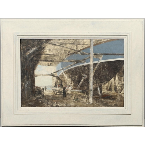 630 - CYRIL WALDUCK EDWARDS (1902-1982). THE YACHT YARD. (d) Signed and inscribed verso and also upon a la... 