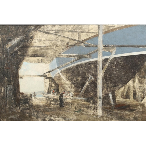 630 - CYRIL WALDUCK EDWARDS (1902-1982). THE YACHT YARD. (d) Signed and inscribed verso and also upon a la... 