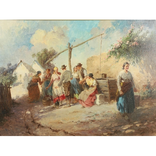 632 - SPANISH SCHOOL, 20TH CENTURY. MERRY VILLAGERS AT A WELL. Signed indistinctly, oil on canvas
58.5 x 7... 