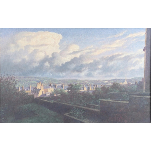 658 - JAMES LYNCH (B.1956). VIEW FROM BELMONT, BATH. (d) Signed (incised), inscribed verso, tempera on pan... 