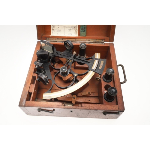 662 - CASED SEXTANT - L J HARRI, AMSTERDAM. A metal and brass scale radius sextant, stamped for 'L J Harri... 