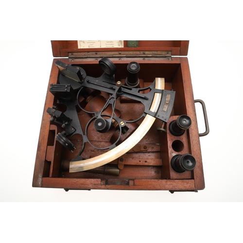 662 - CASED SEXTANT - L J HARRI, AMSTERDAM. A metal and brass scale radius sextant, stamped for 'L J Harri... 