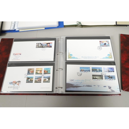 664 - GUERNSEY STAMP ALBUMS & FIRST DAY COVERS. Including two Stanley Gibbons albums with mint  stamps, on... 