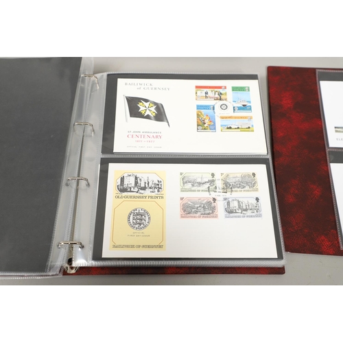 664 - GUERNSEY STAMP ALBUMS & FIRST DAY COVERS. Including two Stanley Gibbons albums with mint  stamps, on... 