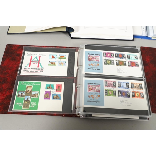 664 - GUERNSEY STAMP ALBUMS & FIRST DAY COVERS. Including two Stanley Gibbons albums with mint  stamps, on... 