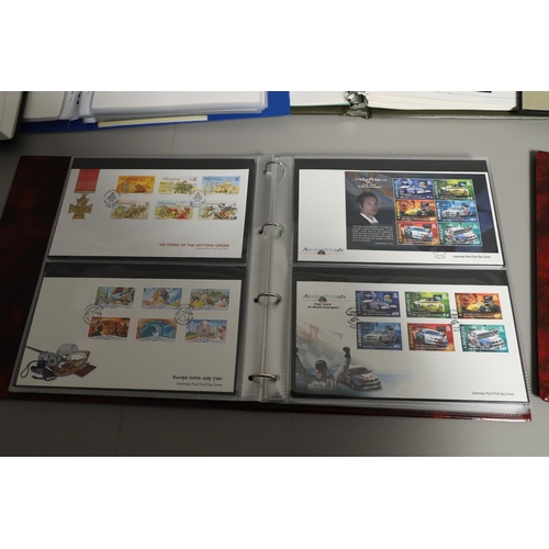 664 - GUERNSEY STAMP ALBUMS & FIRST DAY COVERS. Including two Stanley Gibbons albums with mint  stamps, on... 