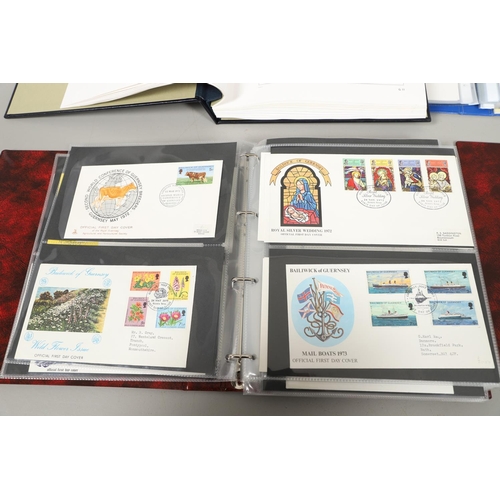 664 - GUERNSEY STAMP ALBUMS & FIRST DAY COVERS. Including two Stanley Gibbons albums with mint  stamps, on... 