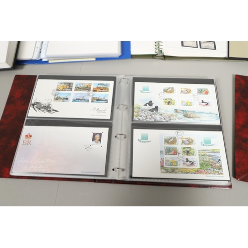 664 - GUERNSEY STAMP ALBUMS & FIRST DAY COVERS. Including two Stanley Gibbons albums with mint  stamps, on... 