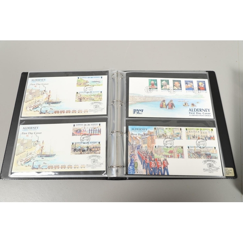 665 - ALDERNEY STAMP ALBUM, FIRST DAY COVERS, & DEFINITIVE FIRST DAY COVERS. Including a Stanley Gibbons a... 