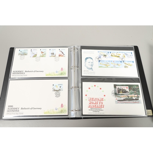 665 - ALDERNEY STAMP ALBUM, FIRST DAY COVERS, & DEFINITIVE FIRST DAY COVERS. Including a Stanley Gibbons a... 