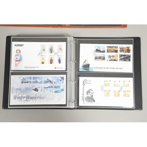 665 - ALDERNEY STAMP ALBUM, FIRST DAY COVERS, & DEFINITIVE FIRST DAY COVERS. Including a Stanley Gibbons a... 