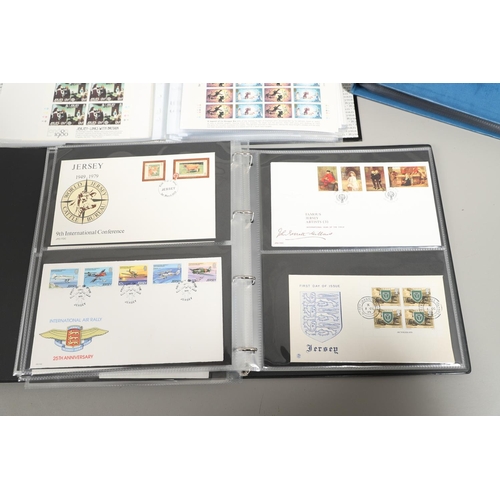 666 - JERSEY STAMP COLLECTION & FIRST DAY COVERS. Including three Stanley Gibbons albums in slip cases (Vo... 