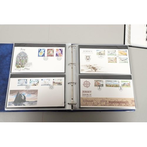 666 - JERSEY STAMP COLLECTION & FIRST DAY COVERS. Including three Stanley Gibbons albums in slip cases (Vo... 