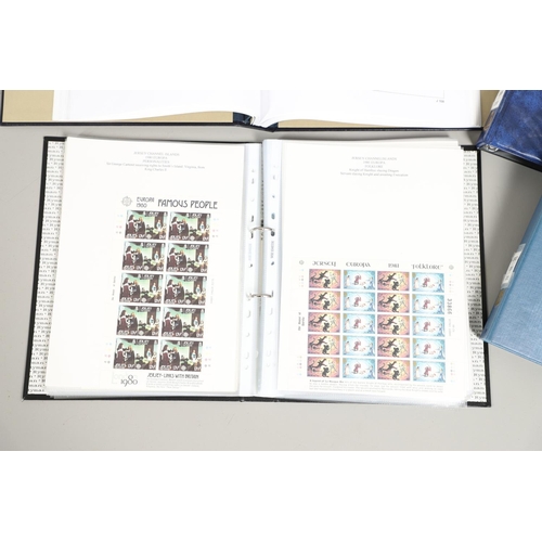 666 - JERSEY STAMP COLLECTION & FIRST DAY COVERS. Including three Stanley Gibbons albums in slip cases (Vo... 