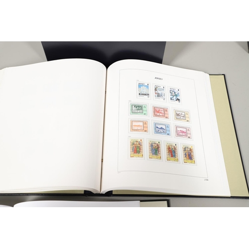 666 - JERSEY STAMP COLLECTION & FIRST DAY COVERS. Including three Stanley Gibbons albums in slip cases (Vo... 