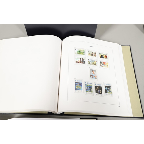 666 - JERSEY STAMP COLLECTION & FIRST DAY COVERS. Including three Stanley Gibbons albums in slip cases (Vo... 