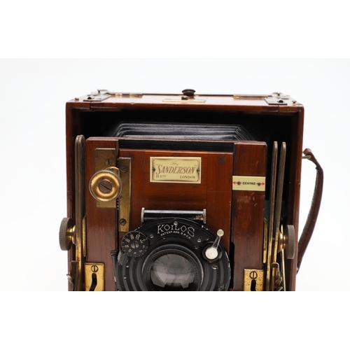 726 - EARLY PLATE CAMERA - 'THE SANDERSON'. A mahogany 'The Sanderson' plate camera with a Koilos lens, in... 