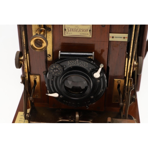 726 - EARLY PLATE CAMERA - 'THE SANDERSON'. A mahogany 'The Sanderson' plate camera with a Koilos lens, in... 