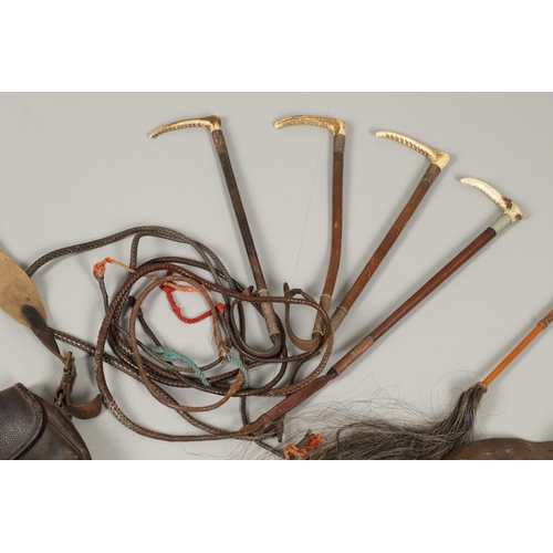 727 - SILVER MOUNTED RIDING CROPS INCLUDING SWAINE & ADENEY, & SHOOTING RELATED ITEMS. A mixed lot includi... 