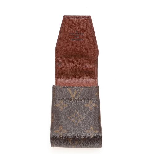 732 - LOUIS VUITTON CIGARETTE CASE. A small monogrammed cigarette case, with fold over flap and two compar... 