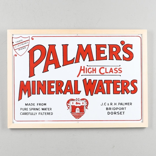 741 - VINTAGE ENAMEL ADVERTISING SIGN - PALMERS MINERAL WATERS, BRIDPORT. A rectangular enamel sign for 'P... 