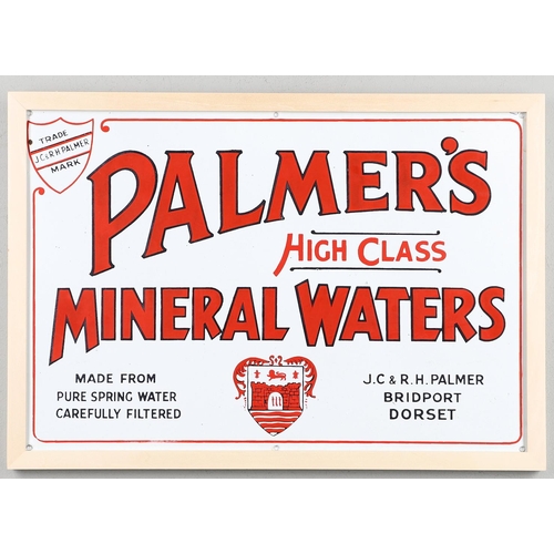 741 - VINTAGE ENAMEL ADVERTISING SIGN - PALMERS MINERAL WATERS, BRIDPORT. A rectangular enamel sign for 'P... 