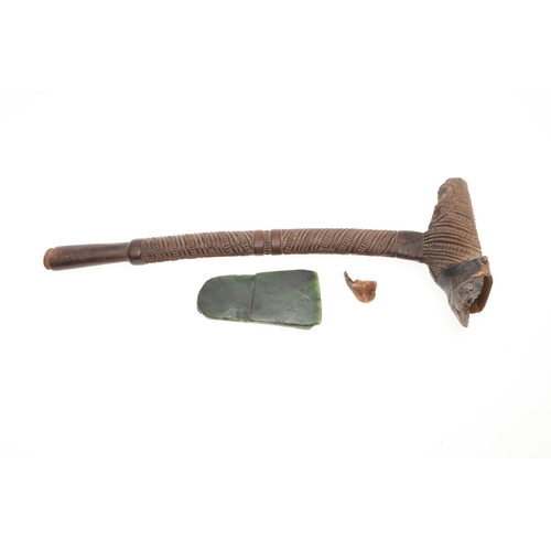 751 - TRIBAL INTEREST - MAORI CEREMONIAL ADZE OR TOKI. Probably 19thc, with a greenstone adze blade bound ... 