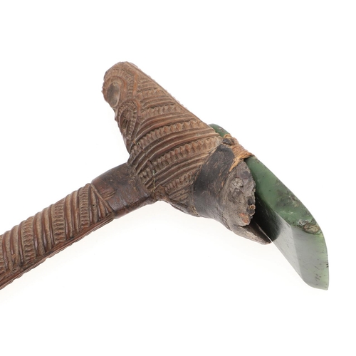 751 - TRIBAL INTEREST - MAORI CEREMONIAL ADZE OR TOKI. Probably 19thc, with a greenstone adze blade bound ... 