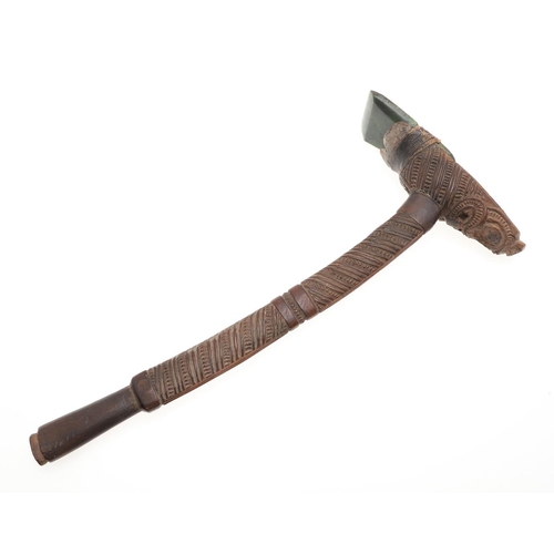 751 - TRIBAL INTEREST - MAORI CEREMONIAL ADZE OR TOKI. Probably 19thc, with a greenstone adze blade bound ... 