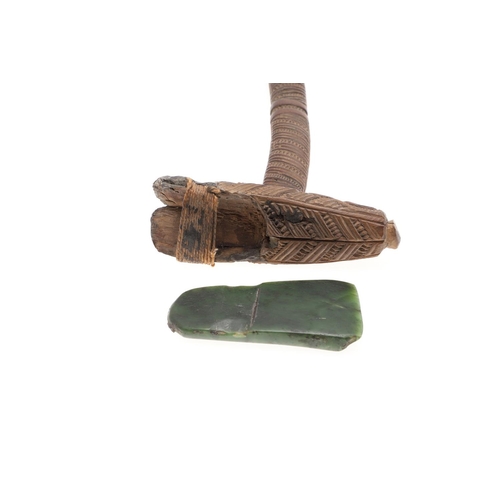 751 - TRIBAL INTEREST - MAORI CEREMONIAL ADZE OR TOKI. Probably 19thc, with a greenstone adze blade bound ... 