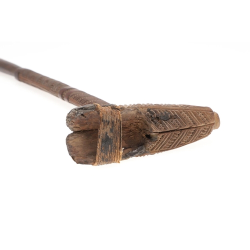 751 - TRIBAL INTEREST - MAORI CEREMONIAL ADZE OR TOKI. Probably 19thc, with a greenstone adze blade bound ... 