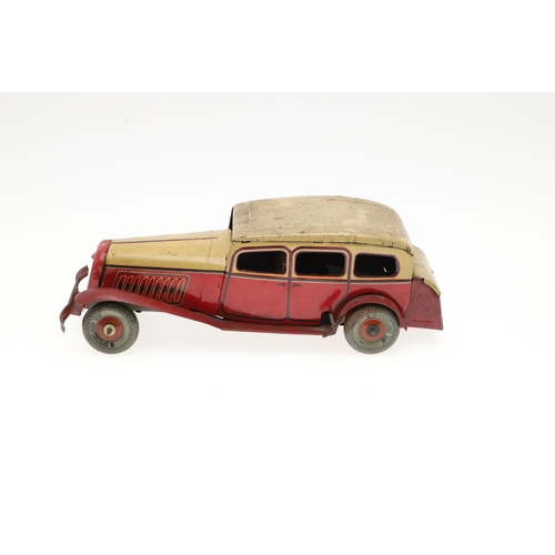 764 - A PRESTYN TINPLATE RACING CAR AND TWO OTHER ENGLISH CLOCKWORK TOYS. Including a Prestyn clockwork No... 