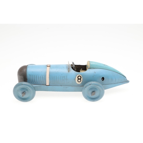 764 - A PRESTYN TINPLATE RACING CAR AND TWO OTHER ENGLISH CLOCKWORK TOYS. Including a Prestyn clockwork No... 