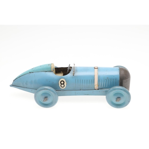 764 - A PRESTYN TINPLATE RACING CAR AND TWO OTHER ENGLISH CLOCKWORK TOYS. Including a Prestyn clockwork No... 