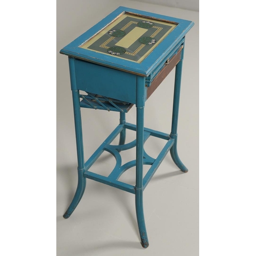 774 - UNUSUAL AESTHETIC MOVEMENT OCCASIONAL TABLE. An unusual blue painted wooden occasional table, the hi... 