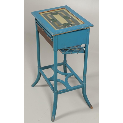 774 - UNUSUAL AESTHETIC MOVEMENT OCCASIONAL TABLE. An unusual blue painted wooden occasional table, the hi... 