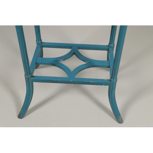 774 - UNUSUAL AESTHETIC MOVEMENT OCCASIONAL TABLE. An unusual blue painted wooden occasional table, the hi... 